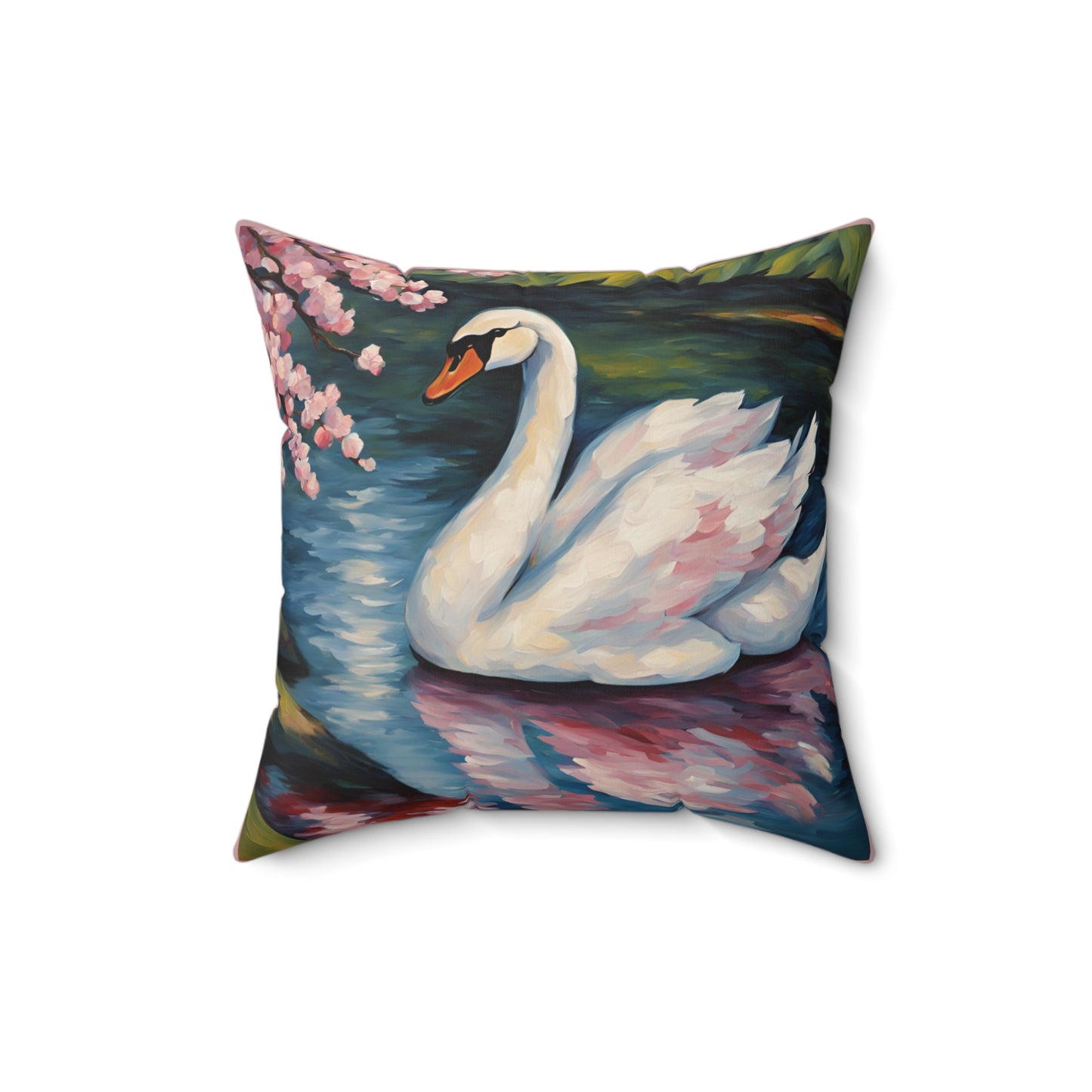 Swan Art Faux Suede Square Throw Pillow for Couch Sofa Bed