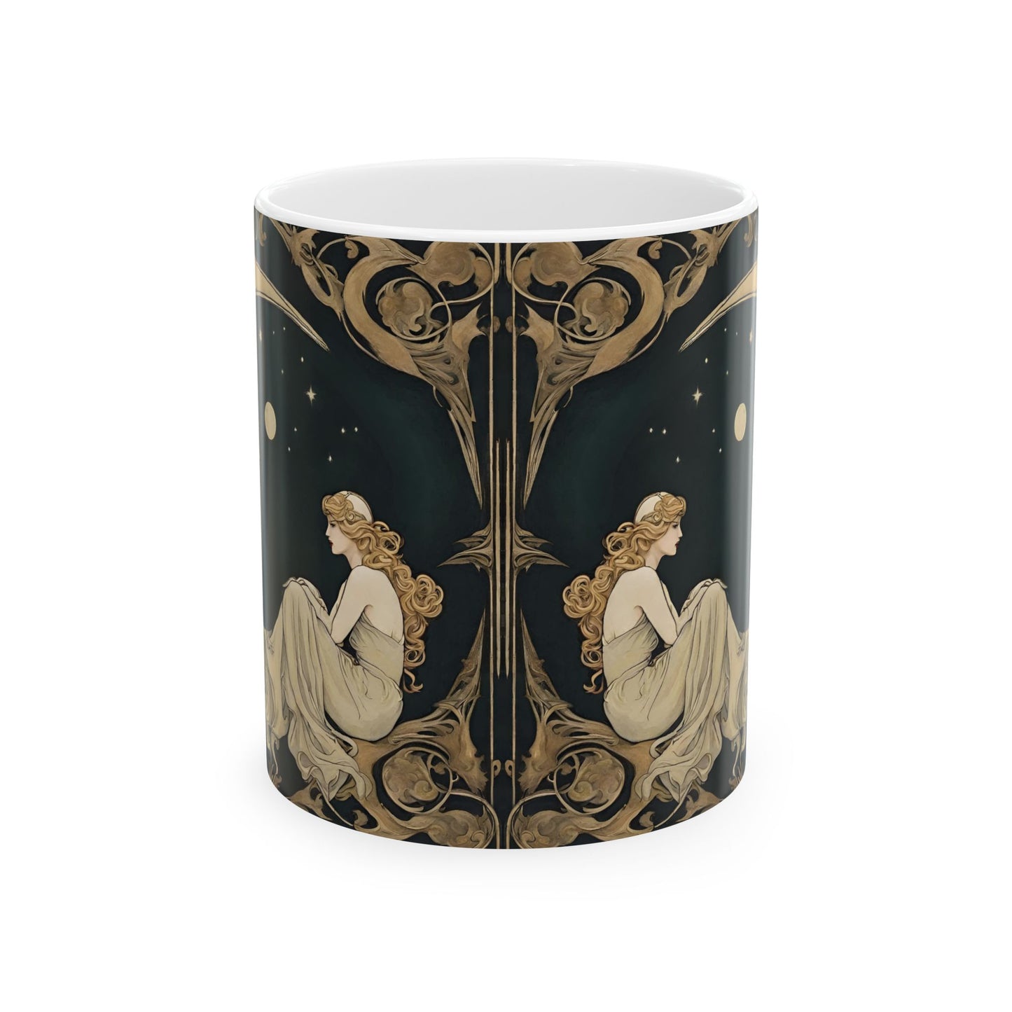Moon Maiden Coffee Mug 11oz Art Nouveau Ceramic Cup Mug