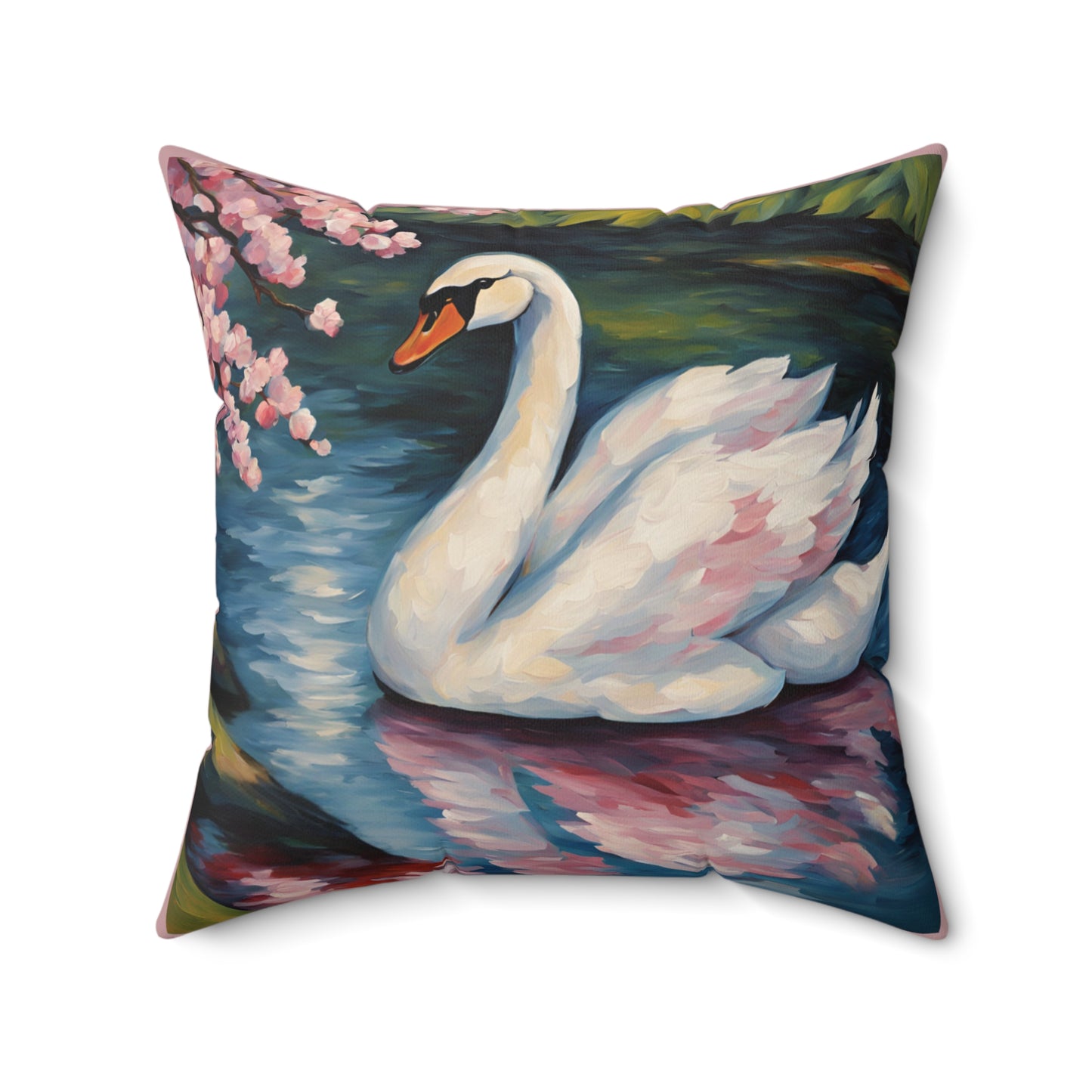 Swan Art Faux Suede Square Throw Pillow for Couch Sofa Bed