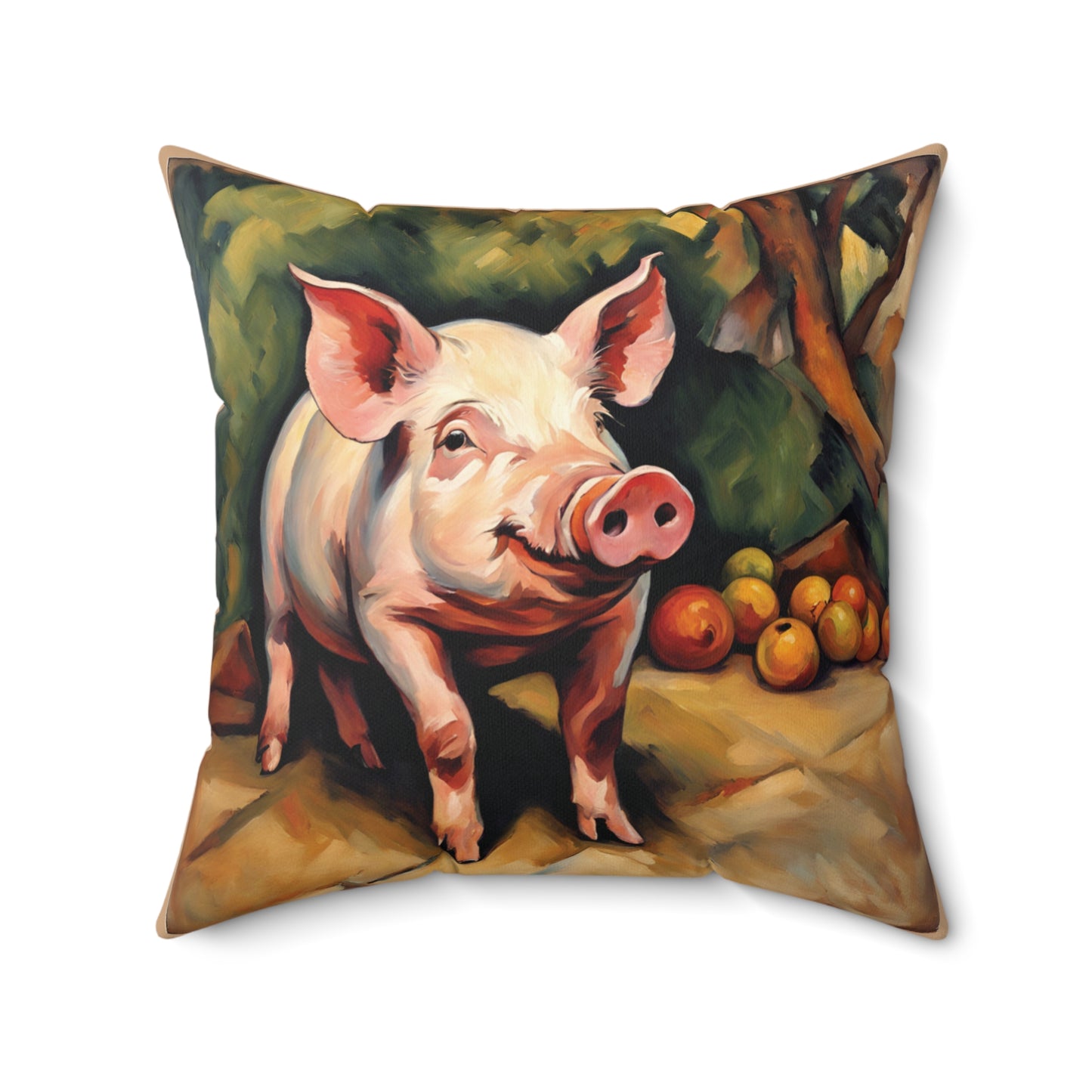 Pig Art Faux Suede Square Throw Pillow for Couch Sofa Bed