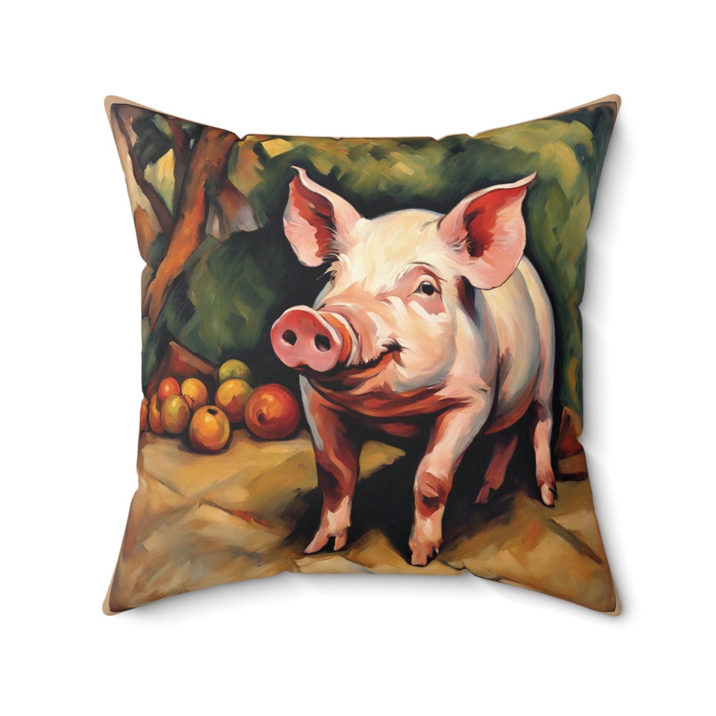 Pig Art Faux Suede Square Throw Pillow for Couch Sofa Bed