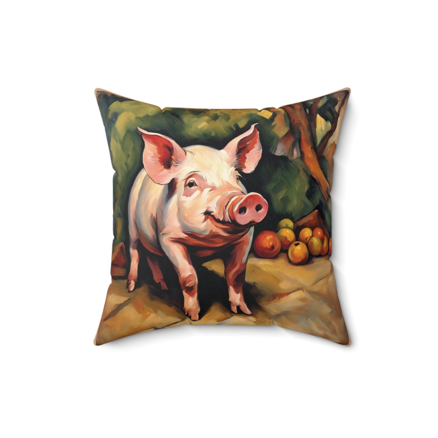 Pig Art Faux Suede Square Throw Pillow for Couch Sofa Bed