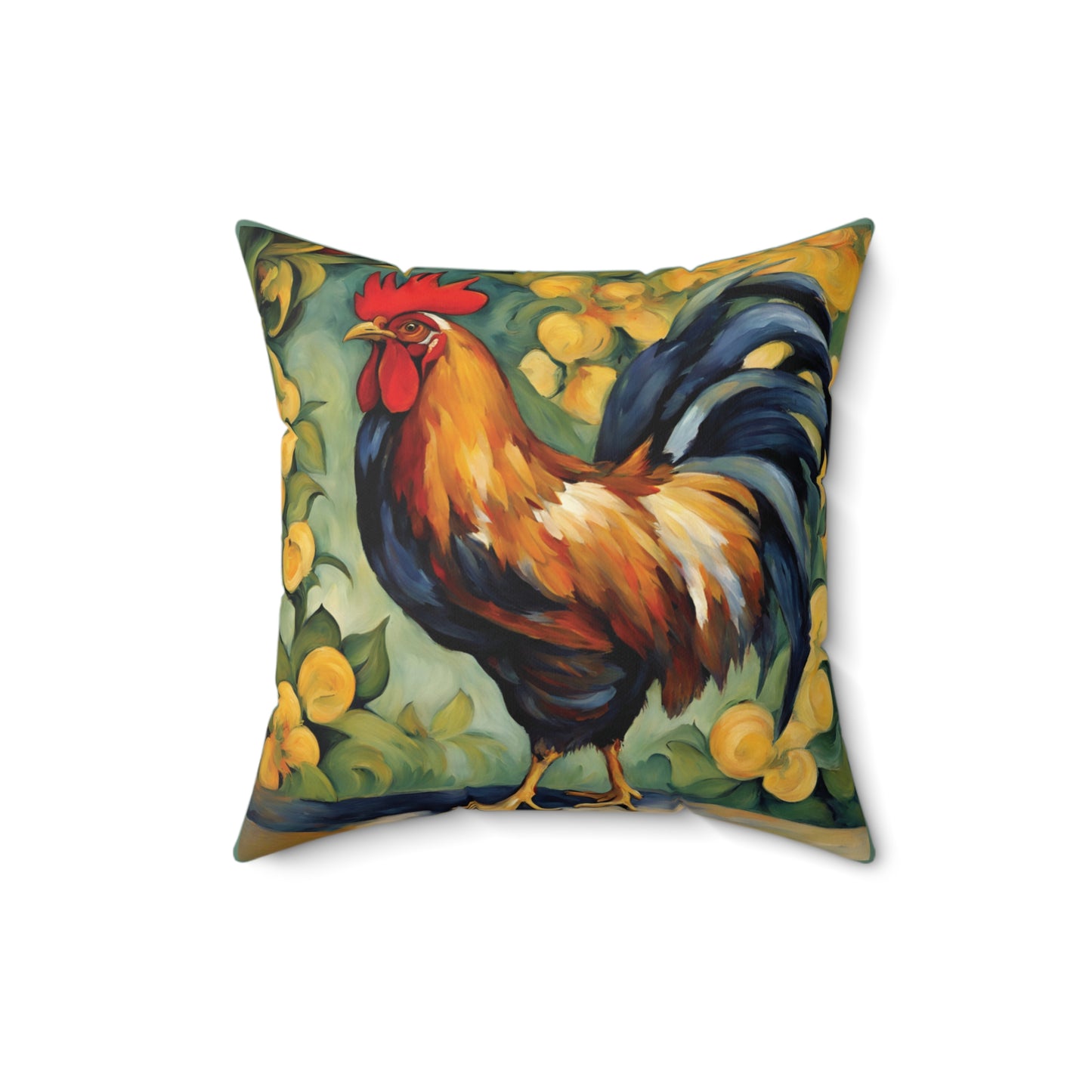 Rooster Art Faux Suede Square Throw Pillow for Couch Sofa Bed