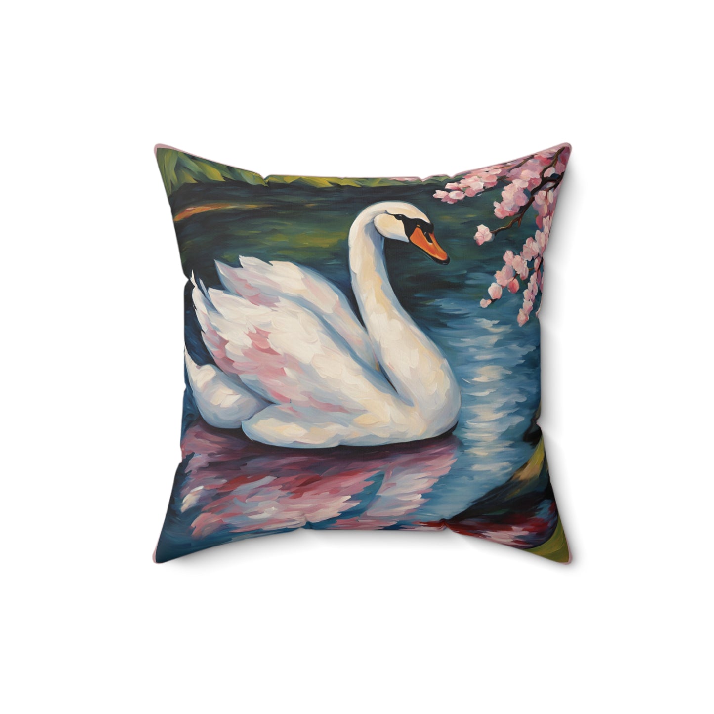 Swan Art Faux Suede Square Throw Pillow for Couch Sofa Bed