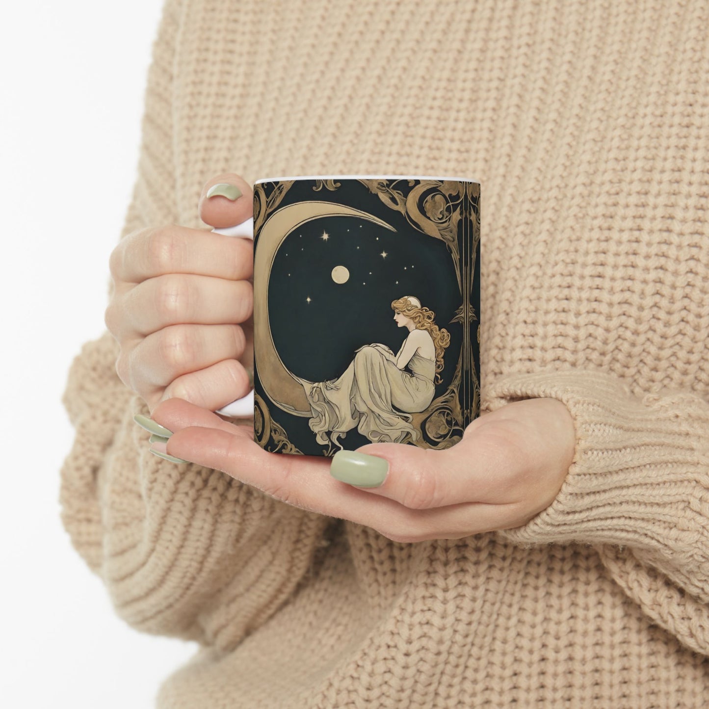 Moon Maiden Coffee Mug 11oz Art Nouveau Ceramic Cup Mug