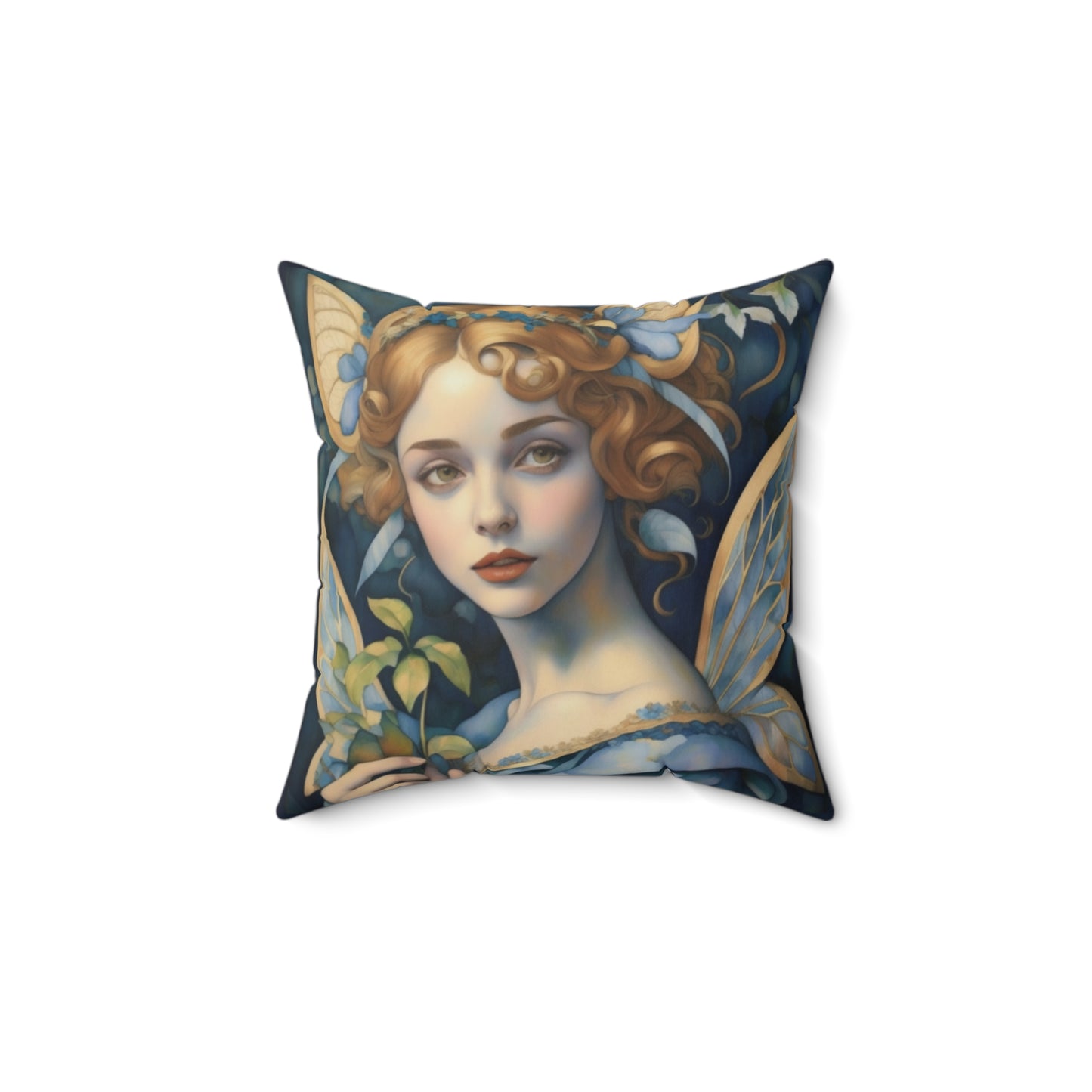Blue Fairy Art Faux Suede Square Throw Pillow for Couch Sofa Bed