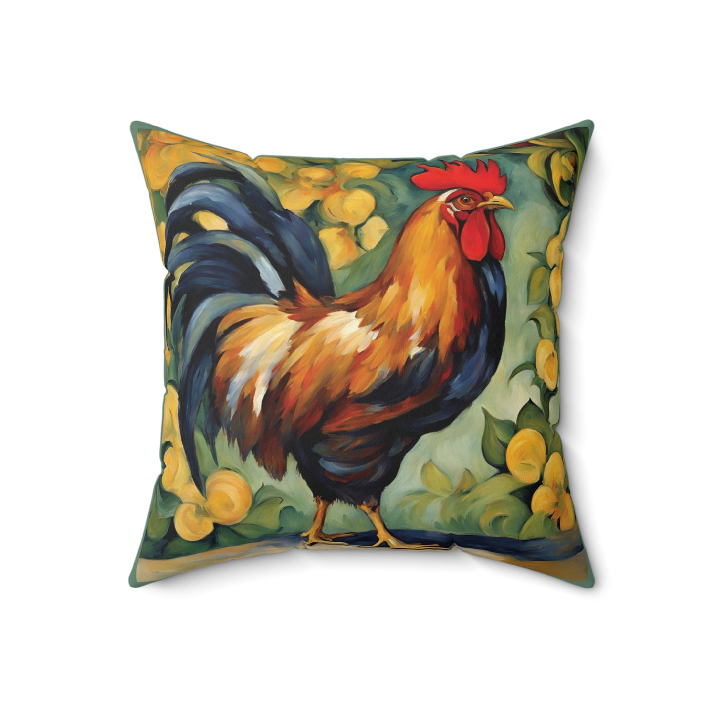 Rooster Art Faux Suede Square Throw Pillow for Couch Sofa Bed