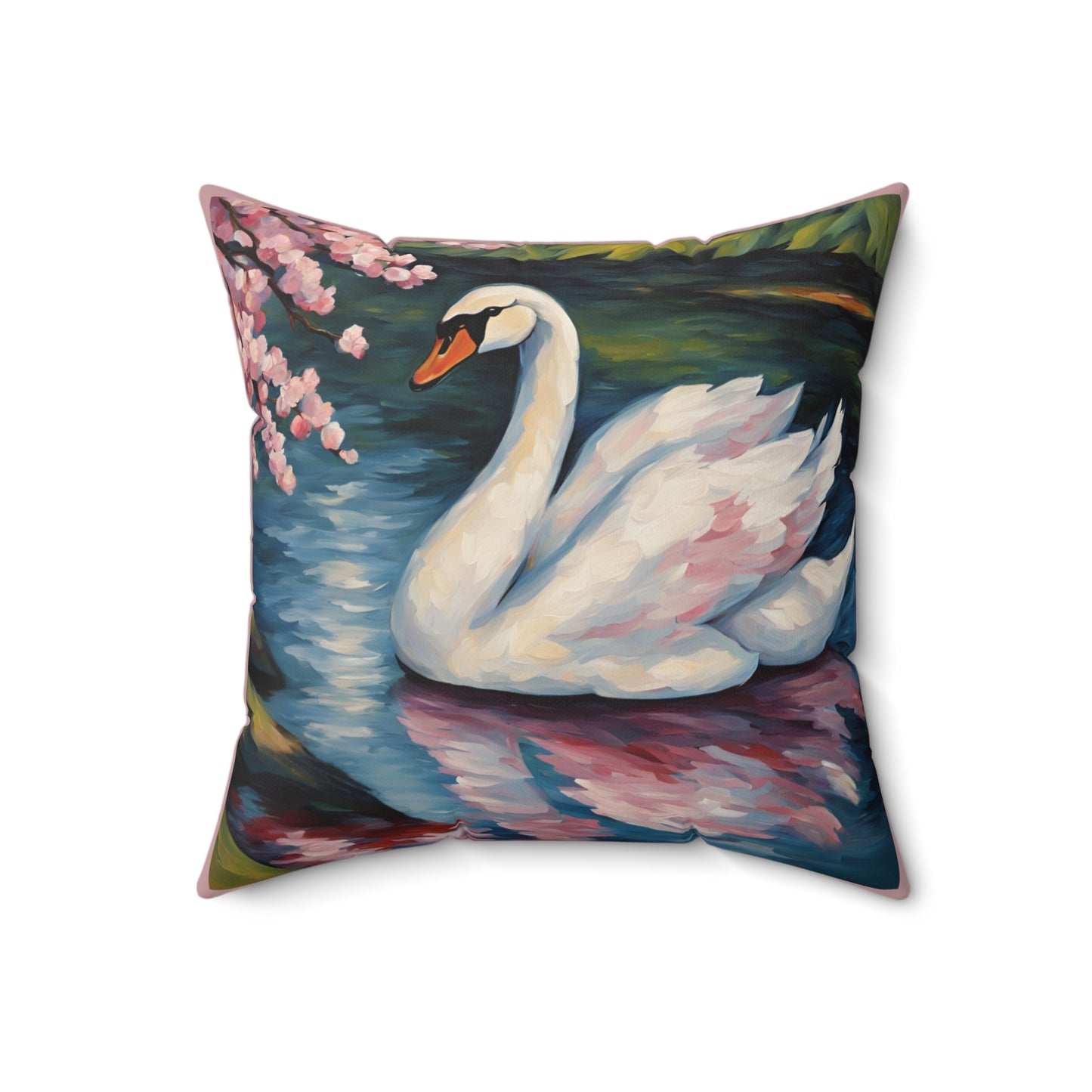 Swan Art Faux Suede Square Throw Pillow for Couch Sofa Bed