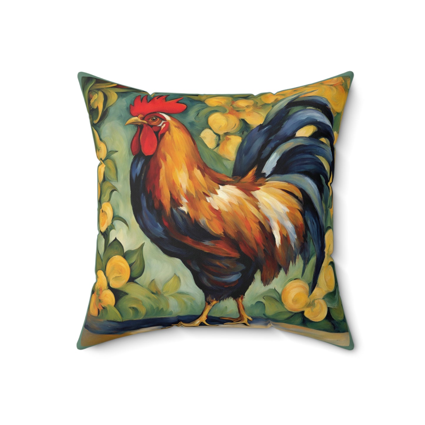 Rooster Art Faux Suede Square Throw Pillow for Couch Sofa Bed