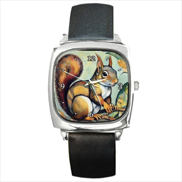 Squirrel Art Square Wristwatch Unisex Watch Barrel Shape Watch