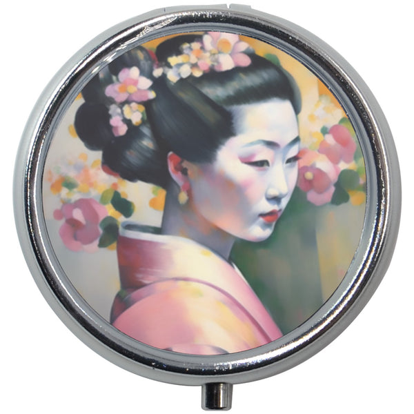 Pink Geisha Japan Art Pill Box Medication Travel Case