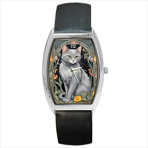 Gray Cat Art Nouveau Wrist Watch Unisex