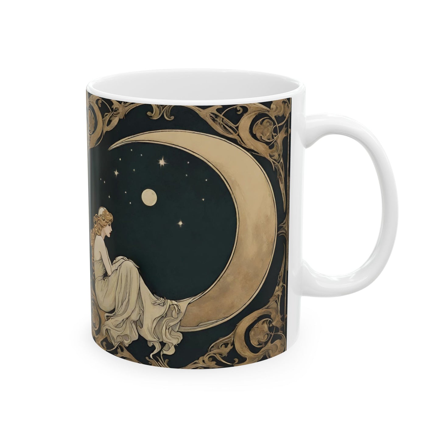 Moon Maiden Coffee Mug 11oz Art Nouveau Ceramic Cup Mug 11oz