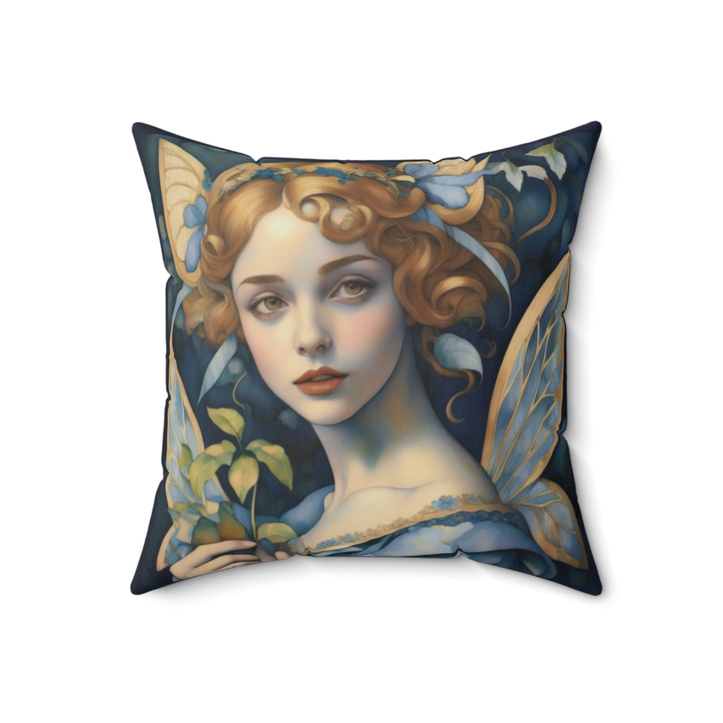 Blue Fairy Art Faux Suede Square Throw Pillow for Couch Sofa Bed