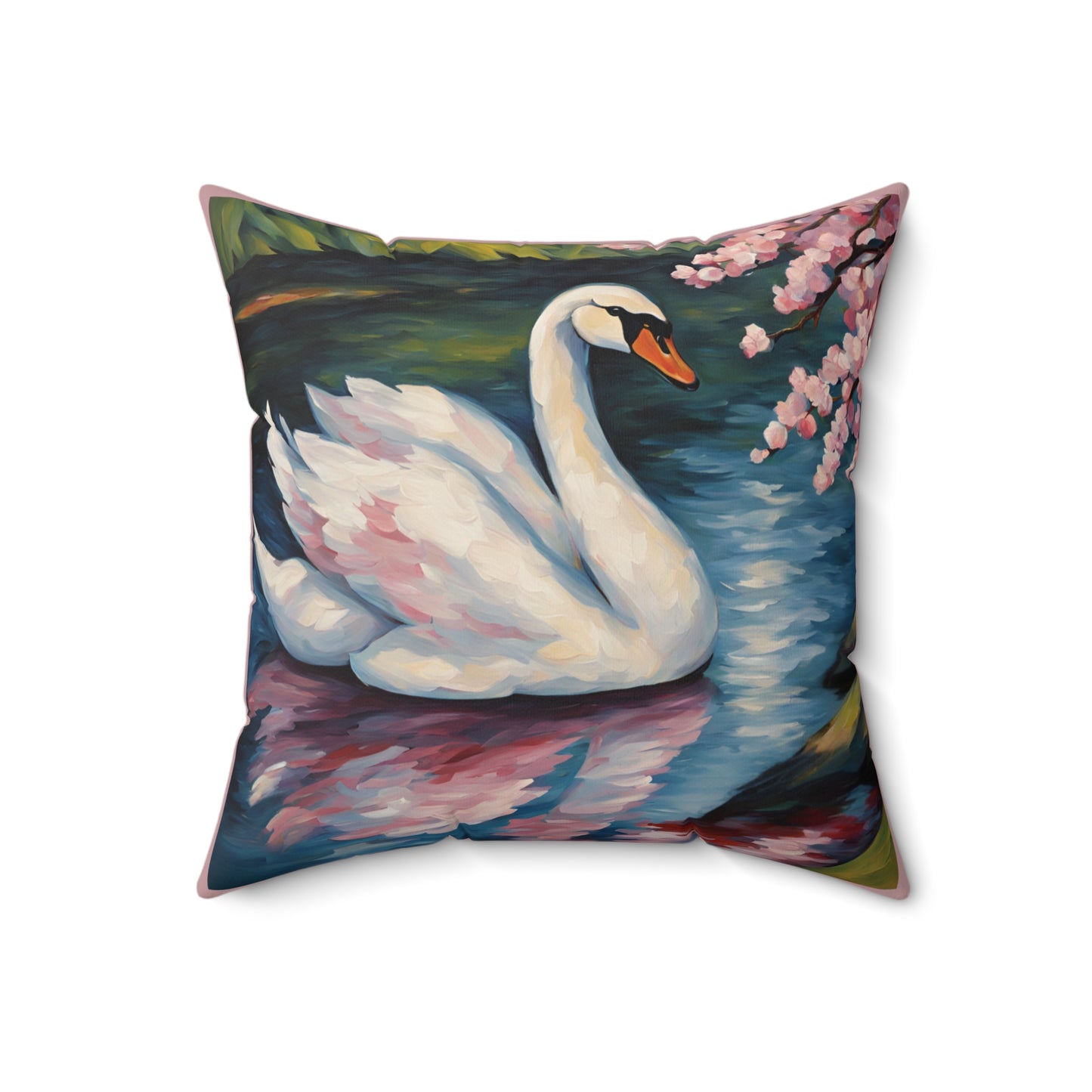 Swan Art Faux Suede Square Throw Pillow for Couch Sofa Bed