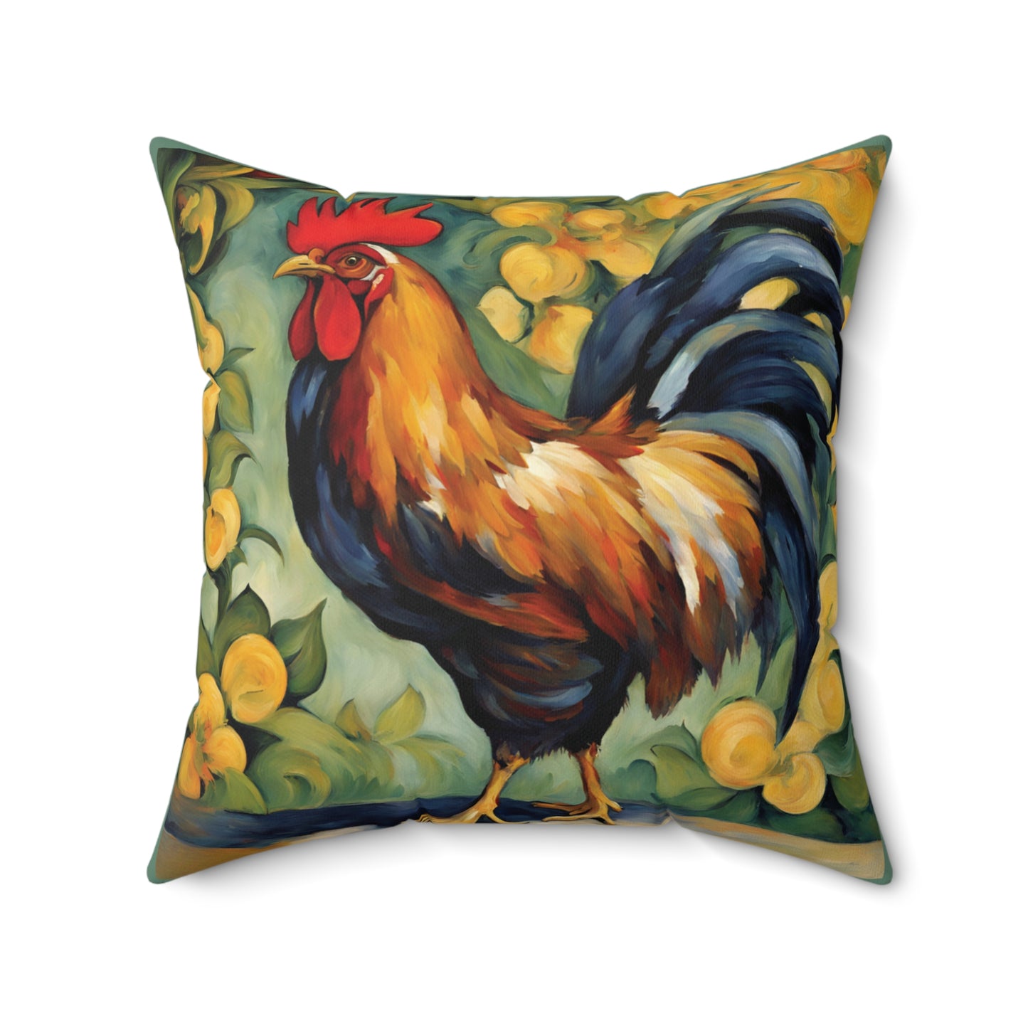Rooster Art Faux Suede Square Throw Pillow for Couch Sofa Bed