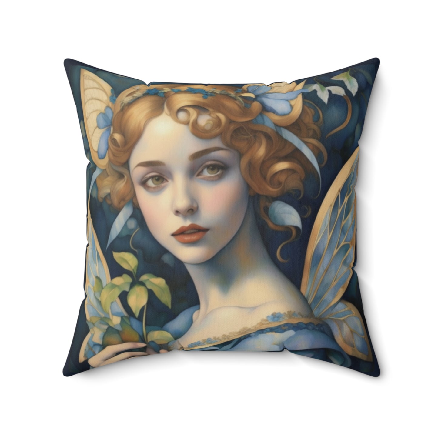 Blue Fairy Art Faux Suede Square Throw Pillow for Couch Sofa Bed