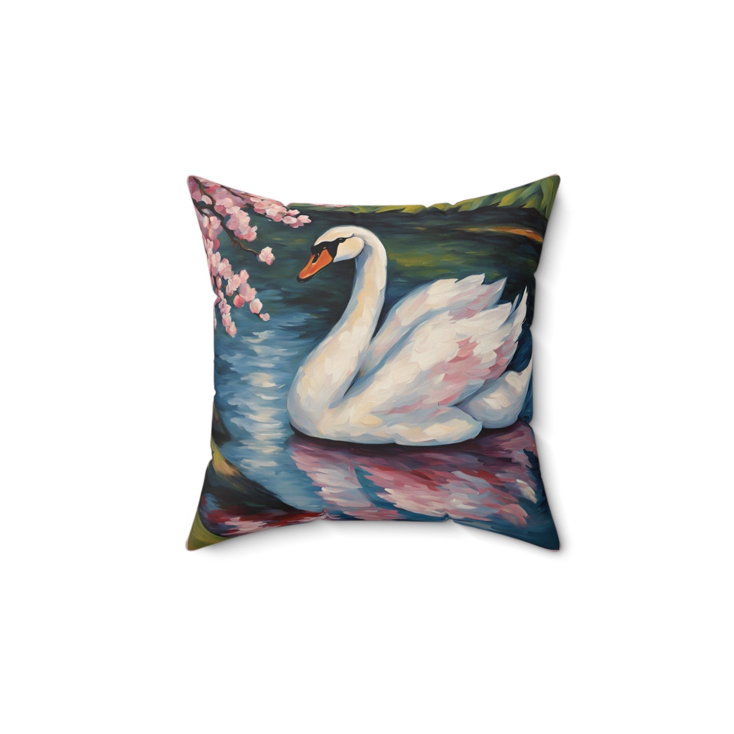 Swan Art Faux Suede Square Throw Pillow for Couch Sofa Bed