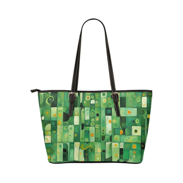 Shoulder Tote Bag Green Modern Art 17.5" x 11" PU Leather Carry On