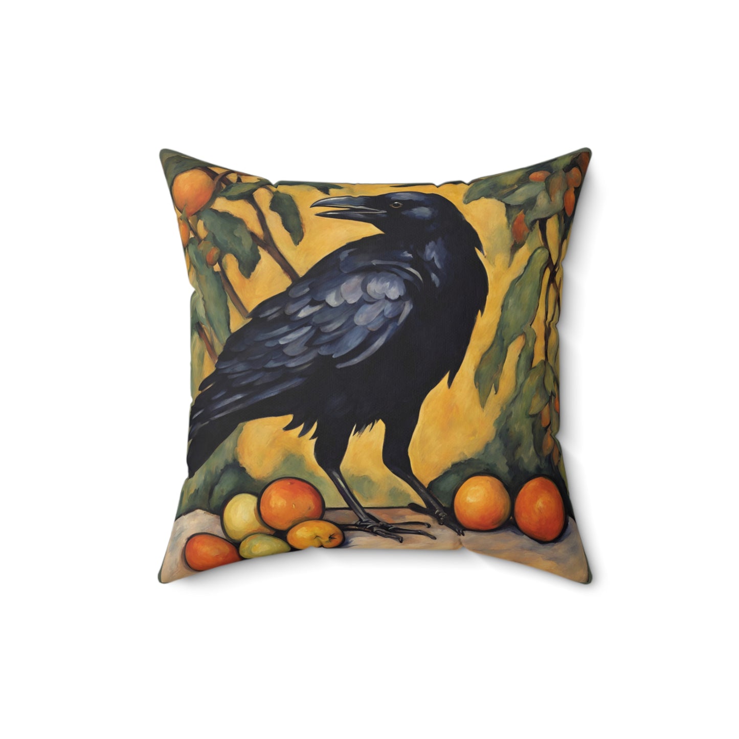 Crow Raven Art Faux Suede Square Throw Pillow for Couch Sofa Bed