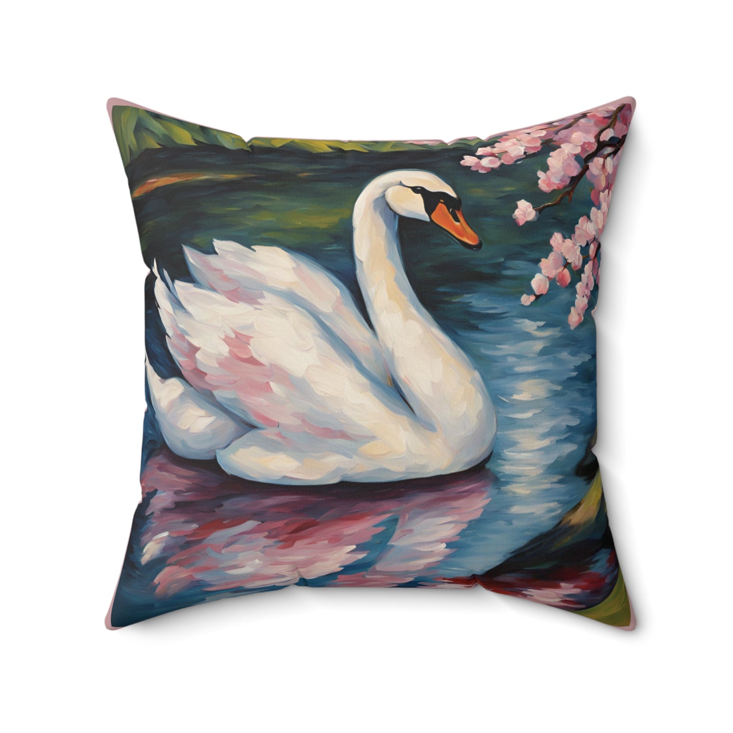 Swan Art Faux Suede Square Throw Pillow for Couch Sofa Bed
