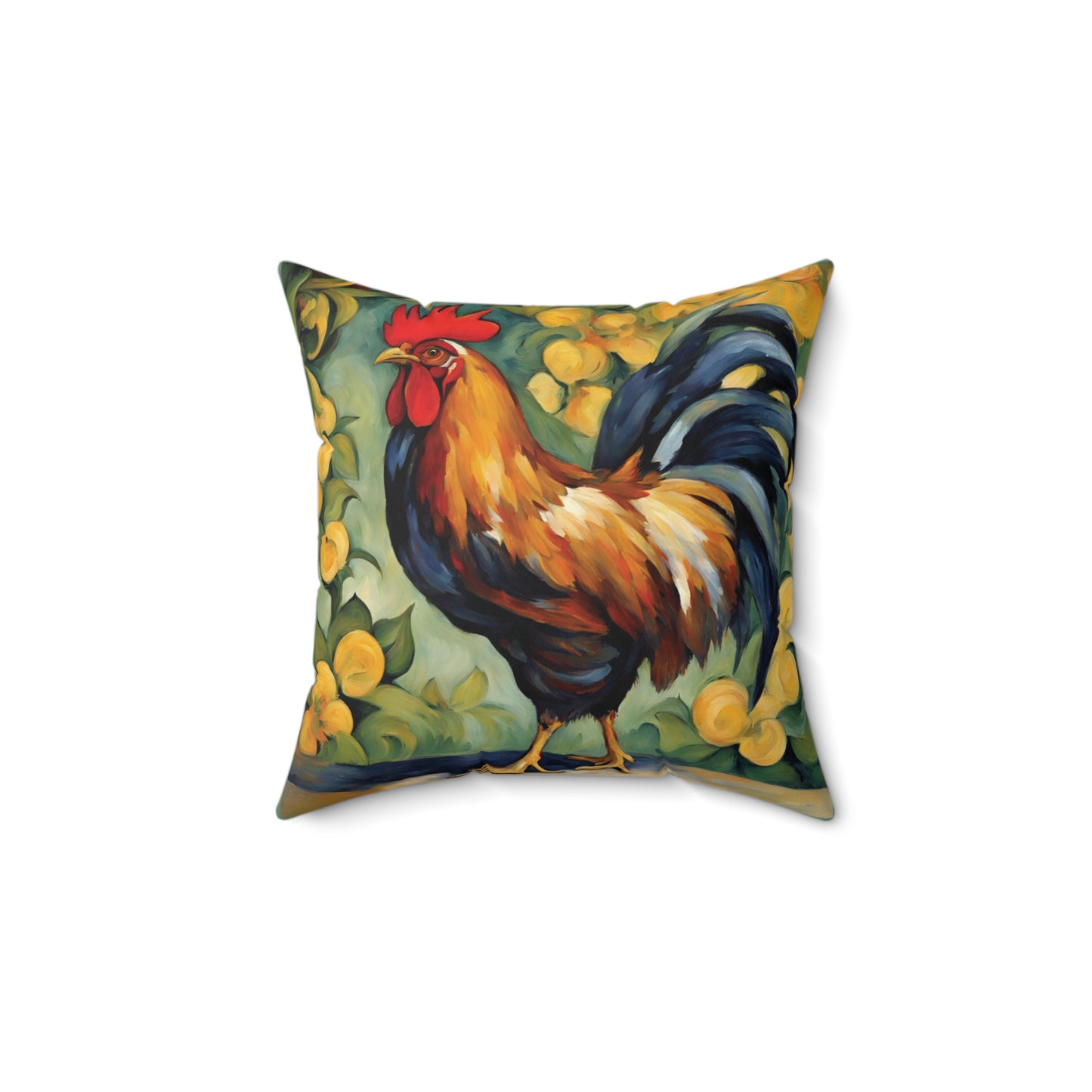 Rooster Art Faux Suede Square Throw Pillow for Couch Sofa Bed
