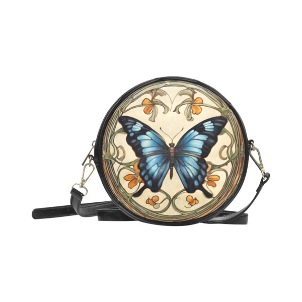 Art Nouveau Purse Blue Butterfly Round PU Leather