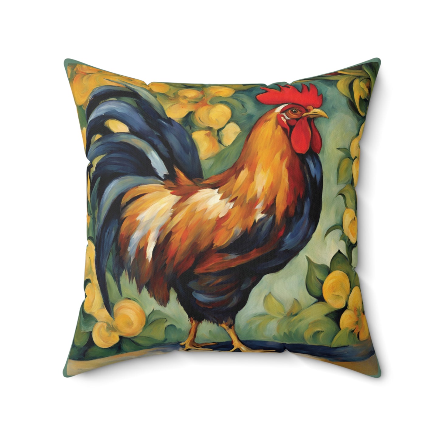Rooster Art Faux Suede Square Throw Pillow for Couch Sofa Bed