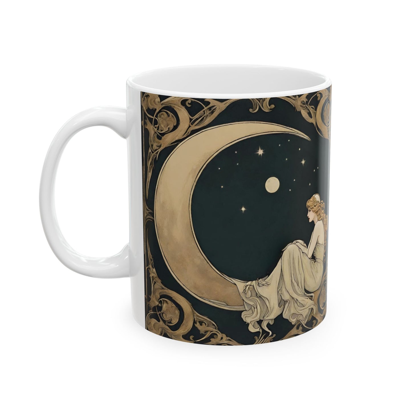 Moon Maiden Coffee Mug 11oz Art Nouveau Ceramic Cup Mug