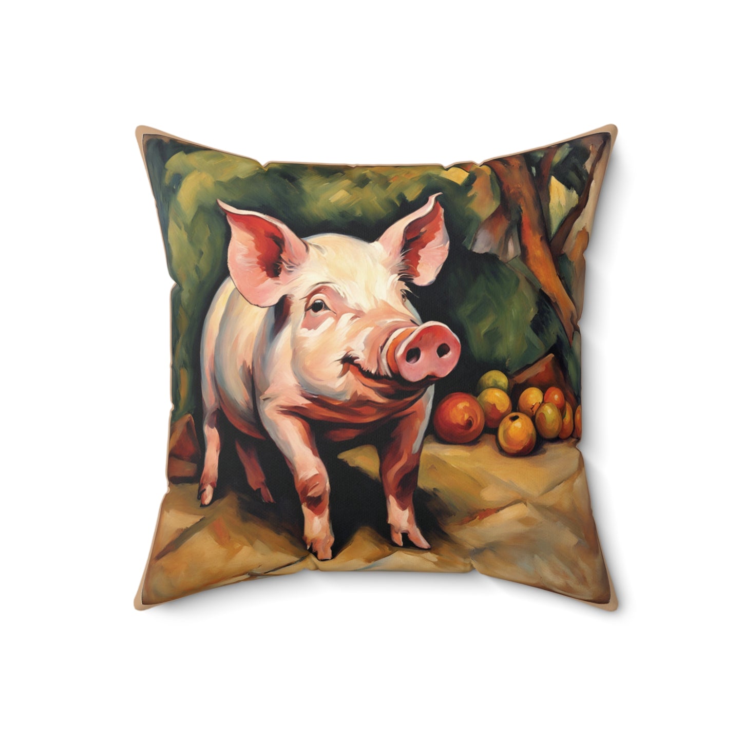 Pig Art Faux Suede Square Throw Pillow for Couch Sofa Bed