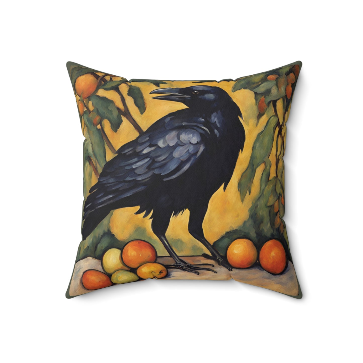 Crow Raven Art Faux Suede Square Throw Pillow for Couch Sofa Bed
