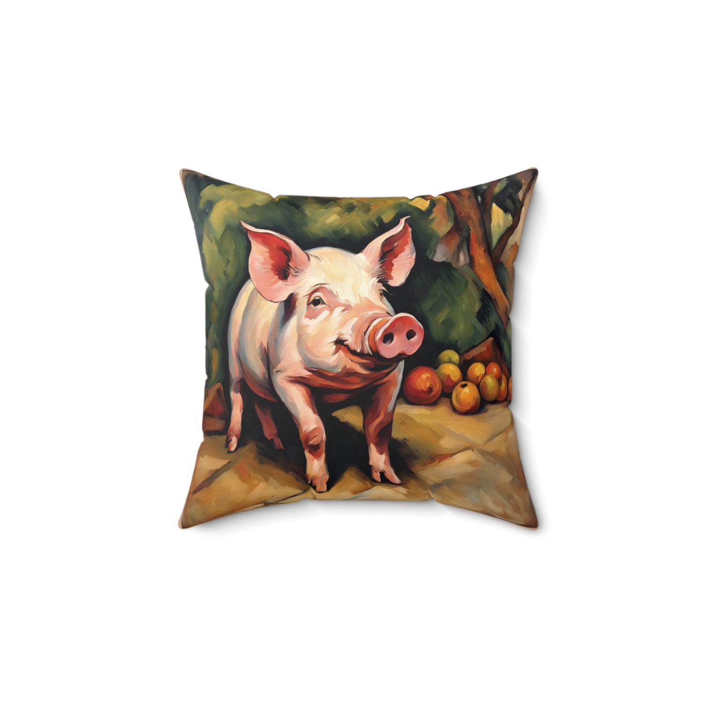 Pig Art Faux Suede Square Throw Pillow for Couch Sofa Bed