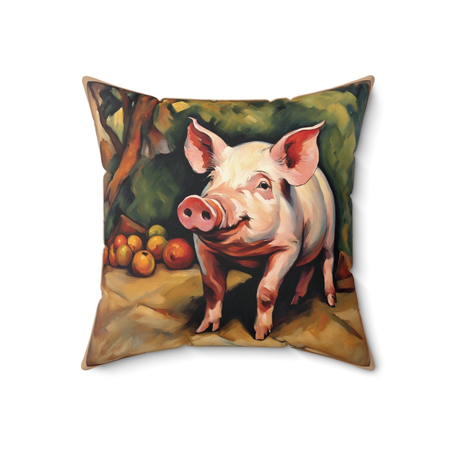 Pig Art Faux Suede Square Throw Pillow for Couch Sofa Bed