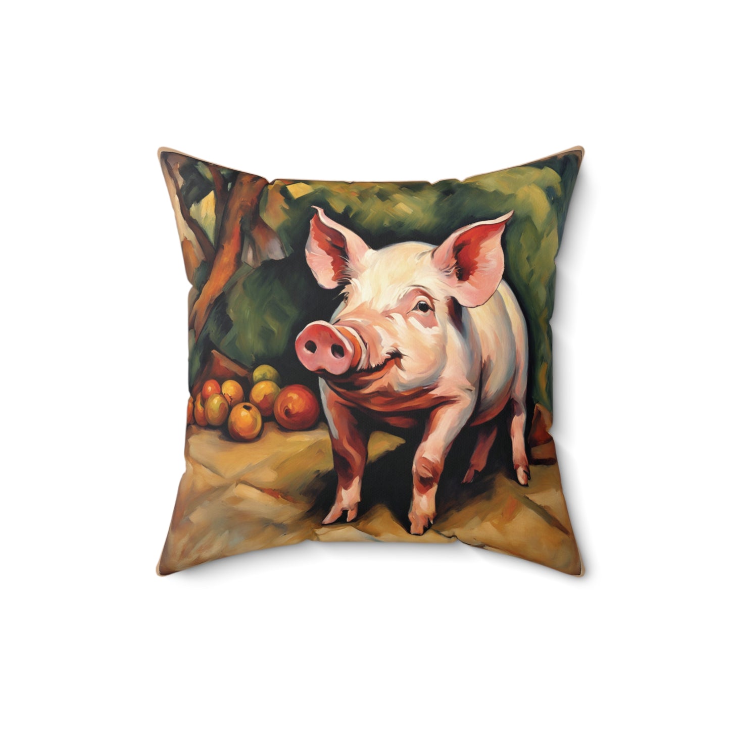 Pig Art Faux Suede Square Throw Pillow for Couch Sofa Bed