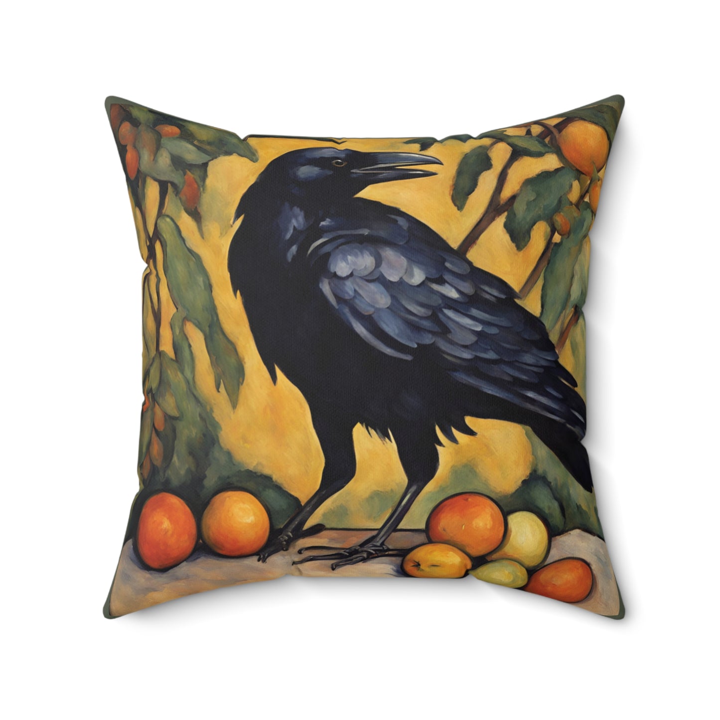 Crow Raven Art Faux Suede Square Throw Pillow for Couch Sofa Bed