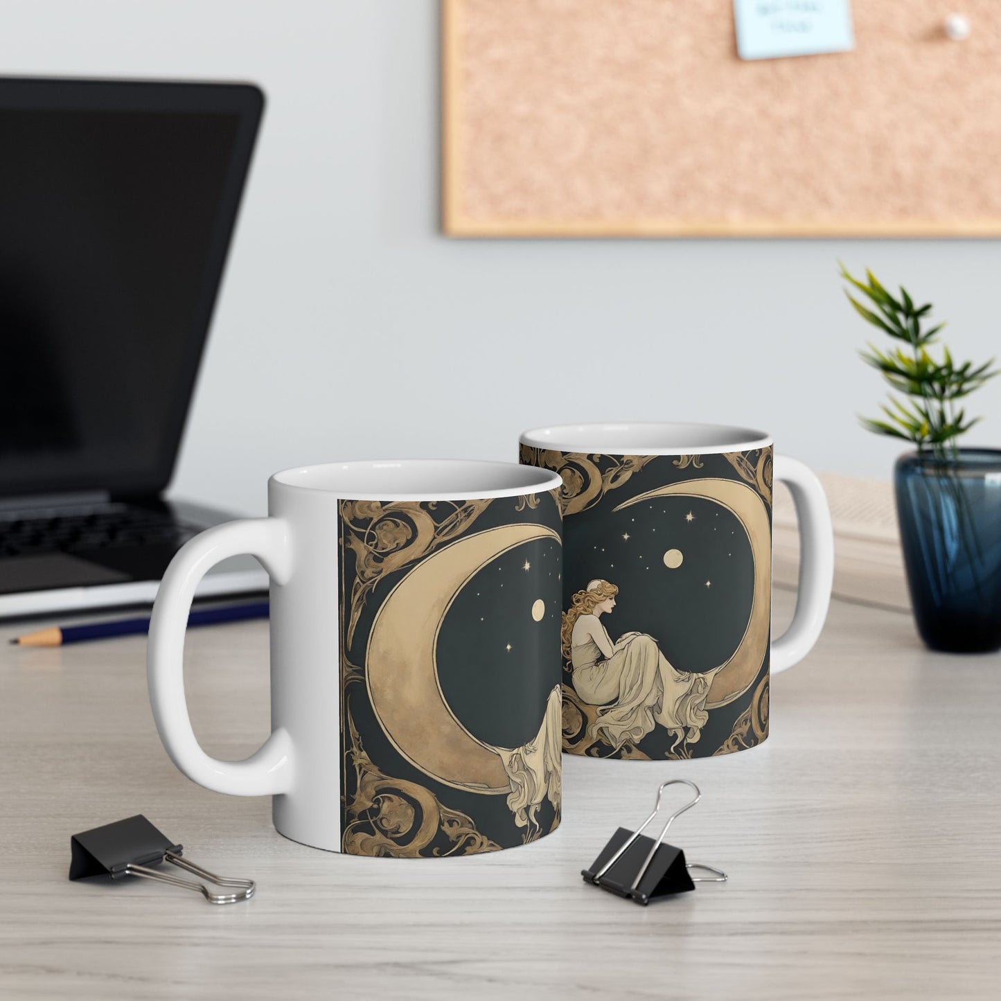 Moon Maiden Coffee Mug 11oz Art Nouveau Ceramic Cup Mug