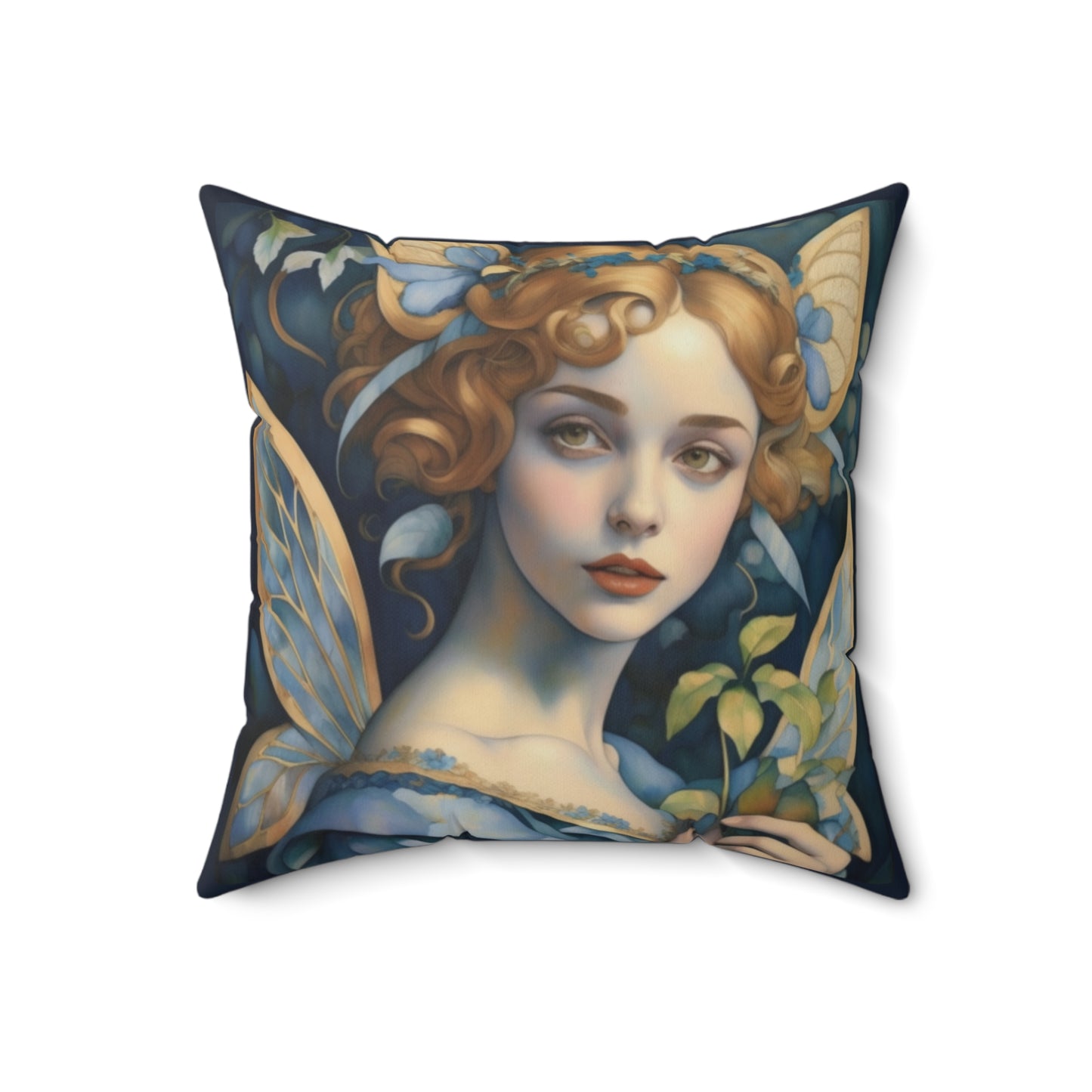 Blue Fairy Art Faux Suede Square Throw Pillow for Couch Sofa Bed