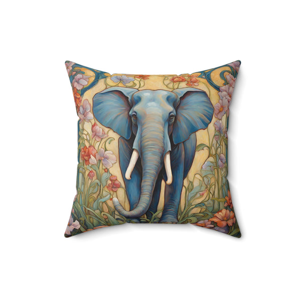Elephant Throw Pillow Faux Suede 16x16 Inches Art Nouveau Decor
