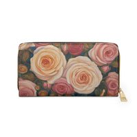 Roses Ladies Wallet For Vacation Travel Faux Leather Zipper