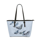 Blue Butterflies Shoulder Tote Bag 17.5" x 11" PU Faux Leather