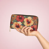 Hibiscus Flowers Wallet For Vacation Travel Faux Leather Zipper