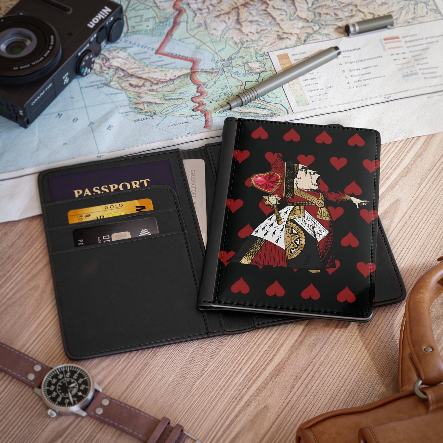 Queen Of Hearts Passport Cover Travel ID Holder Handbag & Wallet Accessories