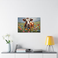 Cow and Wildflowers Canvas Wall Art 30 by 20 Inch
