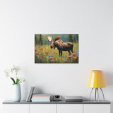 Moose and Wildflowers Canvas Wall Art 30 by 20 Inch