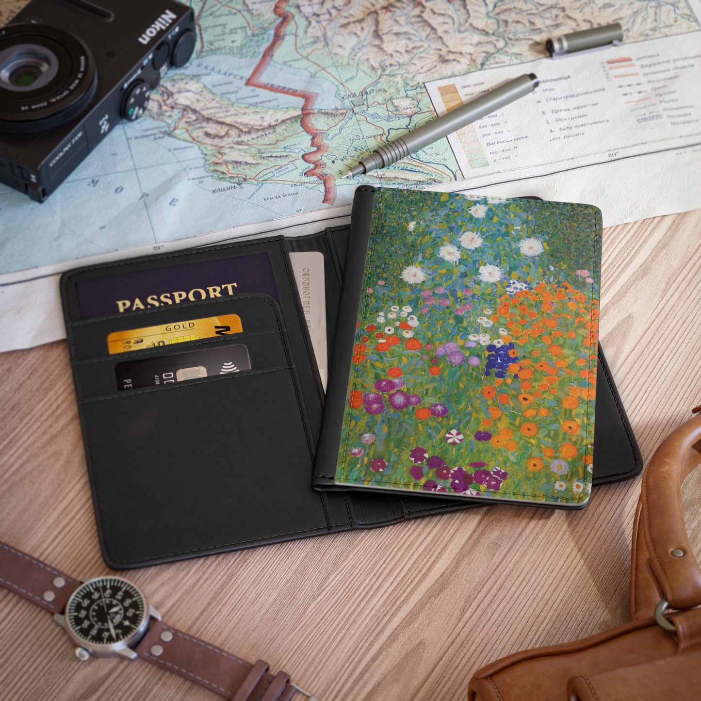 Flower Garden Passport Cover Travel ID Holder Gustav Klimt Art Handbag & Wallet Accessories