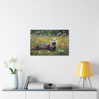 Otter and Wildflowers Canvas Wall Art 30 by 20 Inch