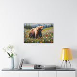 Bear and Wildflowers Canvas Wall Art 30 by 20 Inch