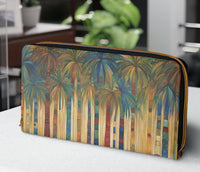 Palm Trees Wallet For Vacation Travel Faux Leather Zipper