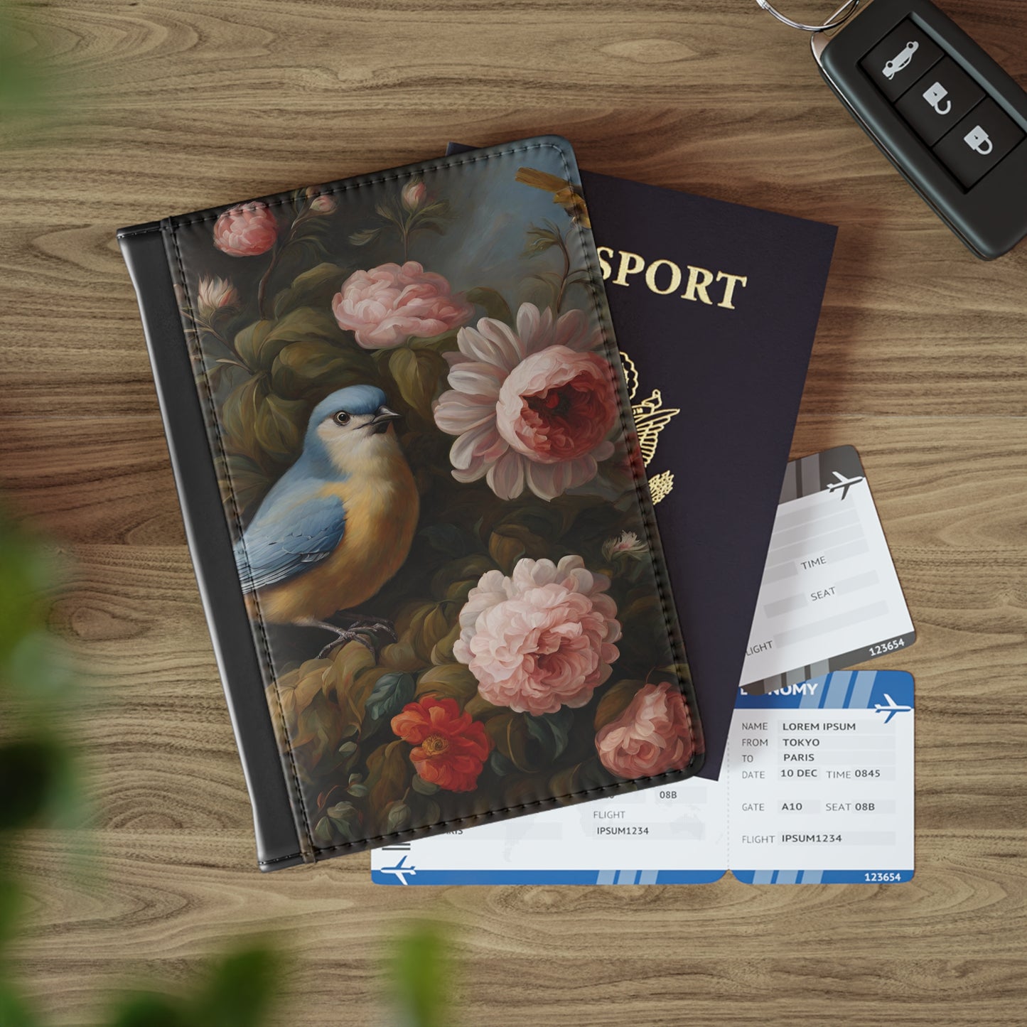 Bird And Flowers Passport Cover Travel ID Holder Handbag & Wallet Accessories
