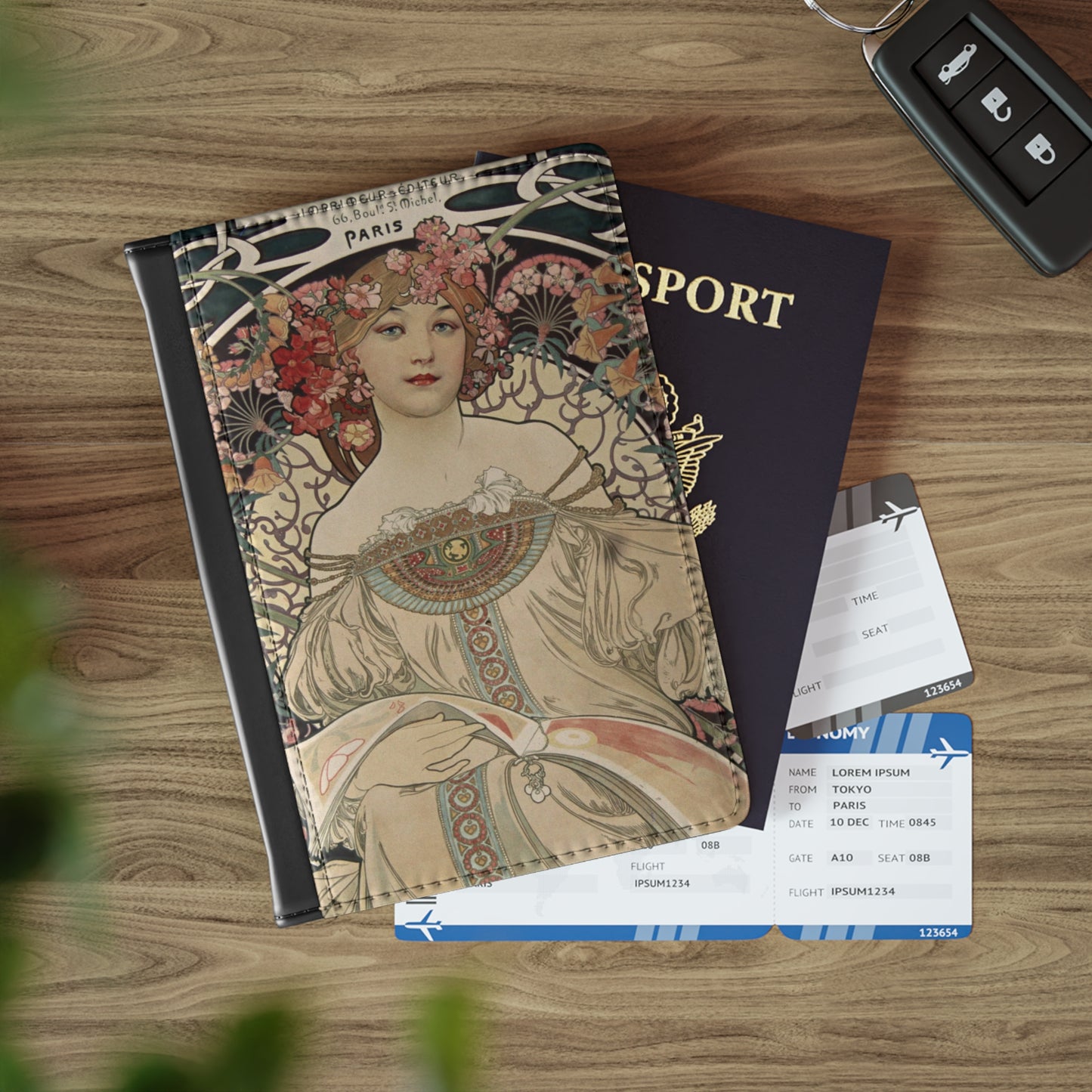 Art Nouveau Passport Cover Travel ID Holder Alphonse Mucha Handbag & Wallet Accessories